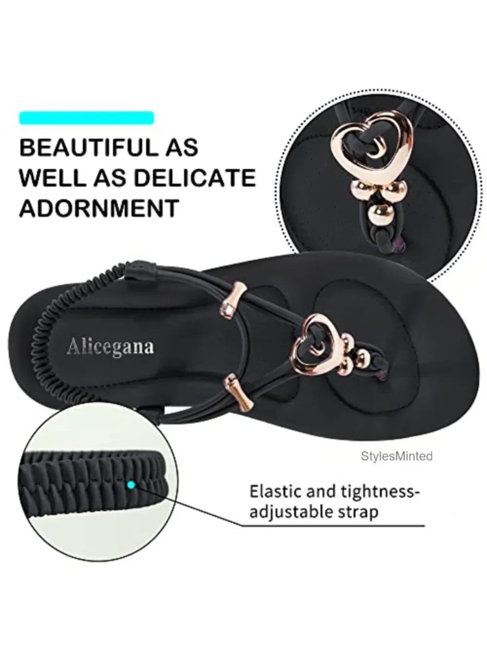 Women's Faux Leather Flat Sandals with Jewelry Embellishment
